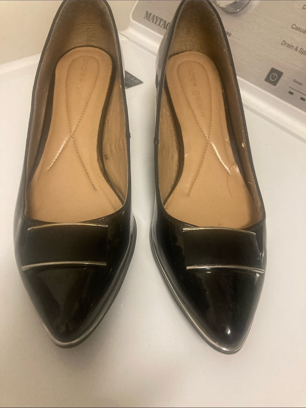 Andrew Geller Black Patent Pointed-Toe Heels